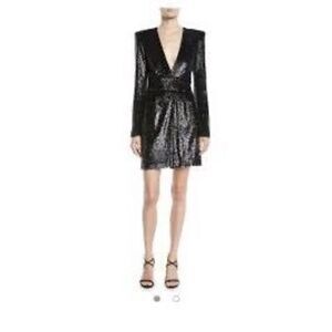 A.C.L. Black Mara Sequined Strong Shoulder Long Sleeve Mini Dress Size 4